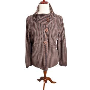 Habitat cardigan sweater funnel neck brown black open weave long sleeve Sz M